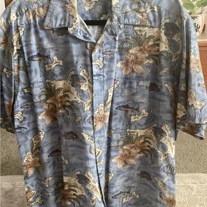 Pierre Cardin Blue and Tan Tropical Shirt